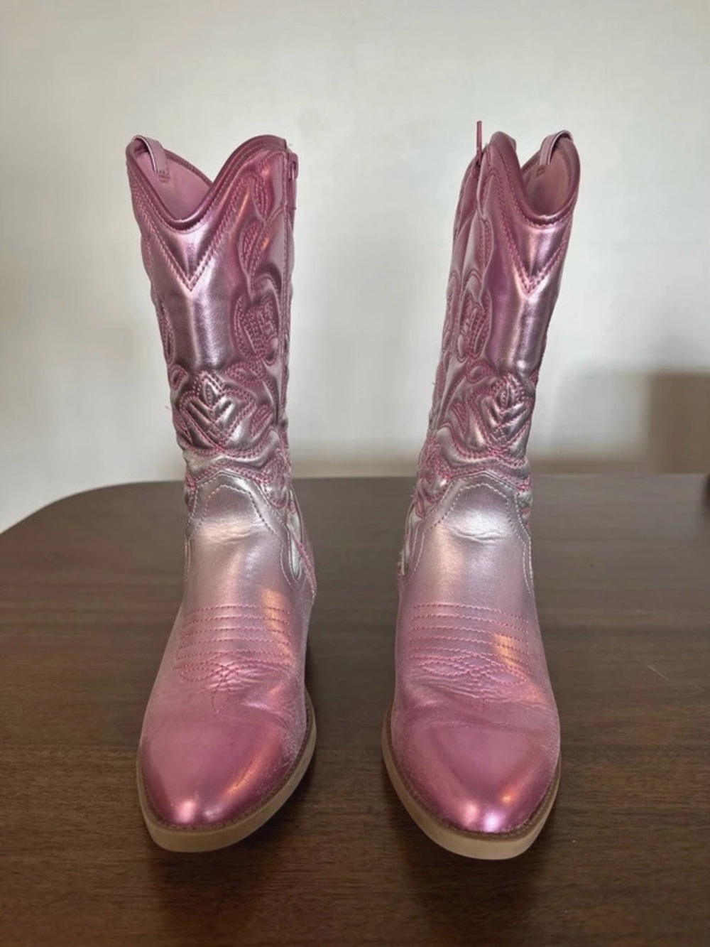 Steve Madden Metallic Pink Western Cowboy Boots Girls Size 4